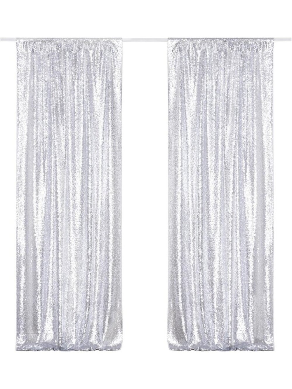 Silver Sequin Backdrop Curtains - 2 Pcs 2ft x 8ft for Parties, Weddings & Events